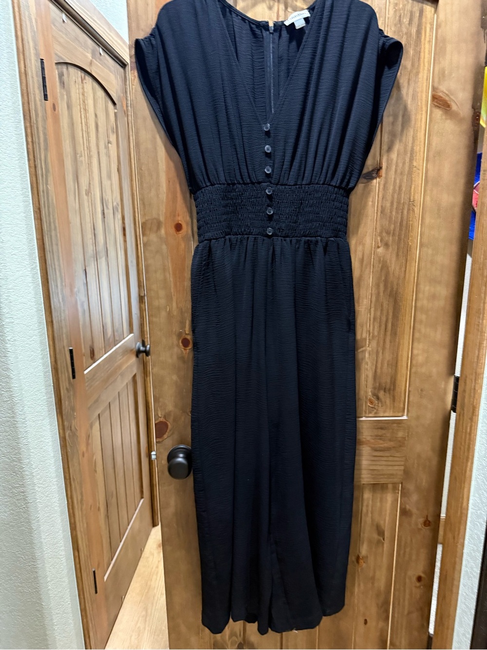 Calvin Klein Black Smocked-Waist Jumpsuit